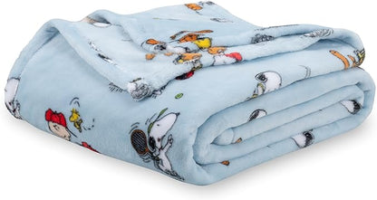 Berkshire Blanket Peanuts® VelvetLoft® Cute Character Snoopy Plush Blanket,Snoopy The Athlete Closed in Blue,King 90 in x 108 in (Official Peanuts® Product)