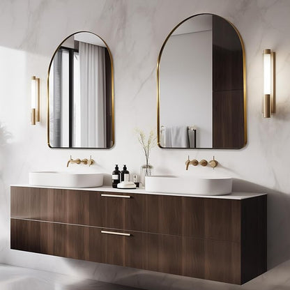 ANDY STAR 30x40 Inch Gold Bathroom Mirror, Arch Top Design Stainless Steel Mteal Frame, Brass Arch Mirrors for Wall Ideal for Bathroom, Entry, Living Room
