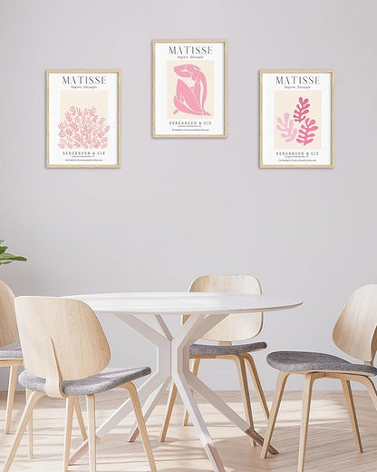 HesenDot Unframed Matisse Pink Wall Art,12x16in Canvas Prints Poster,Set of 3 Modern Abstract Wall Decor Posters,Minimalist Home Decoration for Living Room Bedroom Office