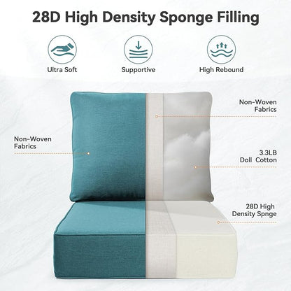 Luxury 6" Outdoor Cushions for Patio Furniture, 24x24x6" Thick Seat Cushion Set of 10, Fade Resistant Couch Chair Replacement Cushions High Density Deep Wicker Chair Cushion w/ Removable Cover, Green