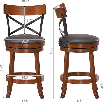 ERGOMASTER Swivel Counter Height Barstool 24 Inch Seat Height Bar Chair Cappuccino X Open Back （ 24 Inches, Set of 2）