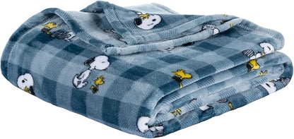 Berkshire Blanket Peanuts® VelvetLoft® Cute Character Snoopy Plush Blanket,Navy Tonal,Full/Queen 90 in x 90 in (Official Peanuts® Product)