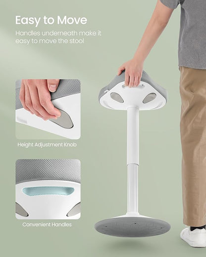SONGMICS Ergonomic Wobble Stool, Height Adjustable Standing Desk Stool 23.3-33.1 Inches, Swivel Balance Chair with Non-Slip Base, Saddle Seat, for Active Sitting, Office, Home, Dove Gray UOSC008G01