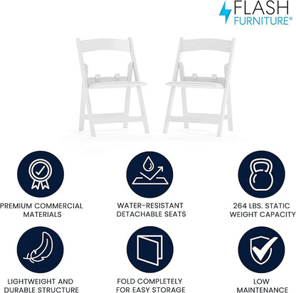 Flash Furniture HERCULES Kids Folding Chairs with Padded Seats | Set of 2 White Resin Folding Chair with Vinyl Padded Seat for Kids