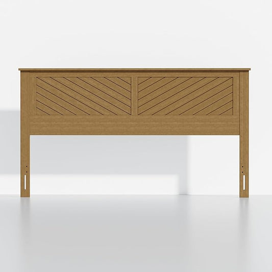 Serene King Size Wood Headboard Diagonal Panel Design in a Stained Pine Finish