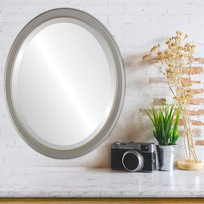 OVALCREST Oval Beveled Wall Mirror for Home Decor - Toronto Style - Silver Shade - 18" x 14"