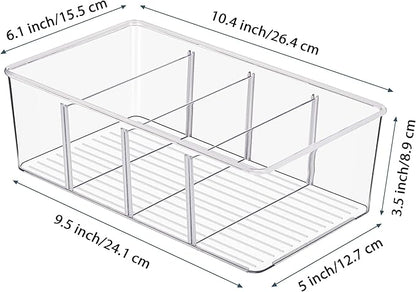 Vtopmart 8 Pack Food Storage Organizer Bins, Clear Plastic Bins for Pantry, Kitchen, Fridge, Cabinet Organization and Storage, 4 Compartment Holder for Packets, Snacks, Pouches, Spice Packets