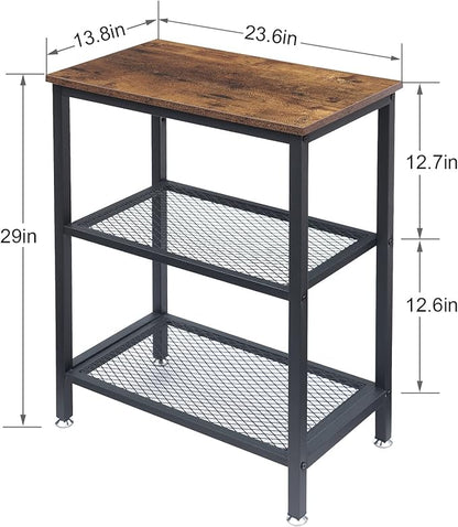 VECELO Tall End Side Tables,30" Height Nightstand with 3-Tier Storage Shelf for Bedroom Living Room, Easy Assembly,Industrial Style, Brown