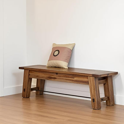 Durango Rustic Farmhouse Style 60-Inch Wood Bench - Industrial Modern Accent Furniture with Solid Wood Seat for Entryway, Dining Room, Hallway, Foyer, or Kitchen by Alaterre Furniture