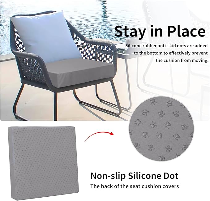 Easy-Going Waterproof Patio Cushion Covers 20x18x4 inch 4 Pack Replacement Non-Slip Outdoor Seat Cushion Slipcover with Zipper. Gray