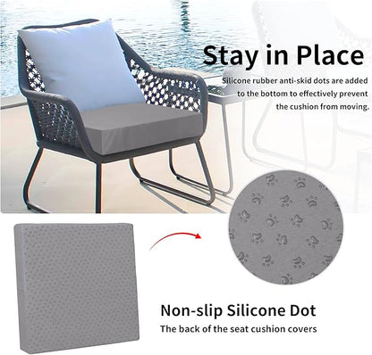 Easy-Going Waterproof Patio Cushion Covers 22x22x4 inch 2 Pack Replacement Non-Slip Outdoor Seat Cushion Slipcover with Zipper. Gray