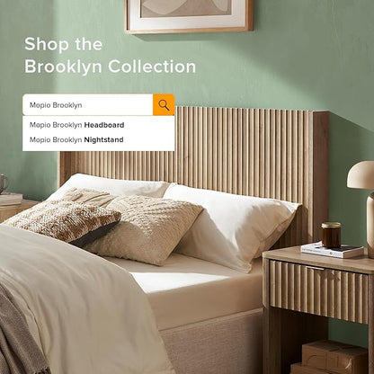 mopio Brooklyn 62.4" Headboard Only, Wood Headboard, Modern Farmhouse, Boho, Wall Mount, Fluted Panel, Wingback Design (Golden Oak, Queen)