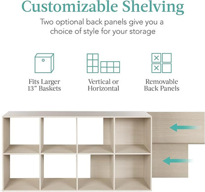 Best Choice Products 8-Cube Storage Organizer, 13.5in Shelf Opening, Bookcase, Display Shelf, Customizable w/ 2 Removable Back Panels – Whitewash