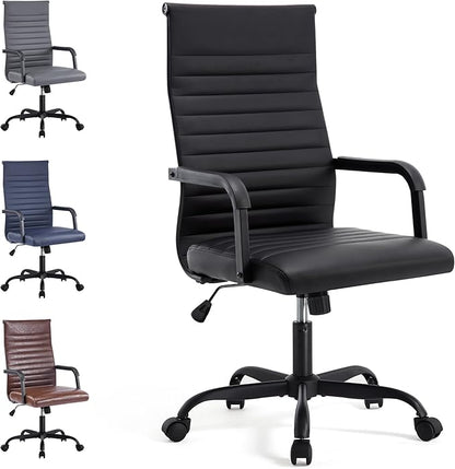 Office Desk Chair, Ergonomic Conference Room Chairs, PU Leather Executive Ribbed Computer Chair, Swivel Rolling Chair for Home Office