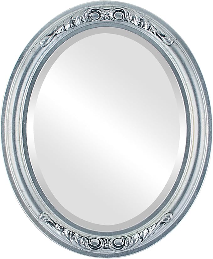 OVALCREST Oval Beveled Wall Mirror for Home Decor - Florence Style - Silver Leaf with Black Antique - 32" x 26"