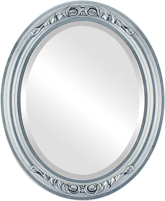OVALCREST Oval Beveled Wall Mirror for Home Decor - Florence Style - Silver Leaf with Black Antique - 40" x 28"