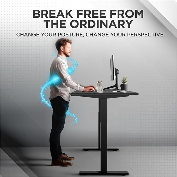 Rise Up Electric Standing Desk Adjustable Height 27-47" Dual Motor One Piece 60x30 Bamboo Large Standing Desk, Sit Stand Desk Rising Desk Home Office