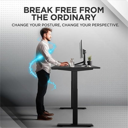 Rise Up Electric Standing Desk Adjustable Height 27-47" Dual Motor One Piece 60x30 Bamboo Large Standing Desk, Sit Stand Desk Rising Desk Home Office