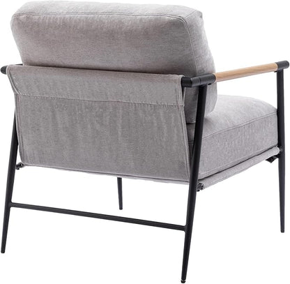 DUOMAY Mid-Century Modern Accent Chair Armchair Set of 2, Soft Linen Fabric Sofa Lounge Chair Reading Chair with Metal Leg for Living Room Bedroom Office, Grey