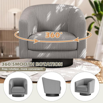 360° Swivel Accent Chairs Set of 2, Modern Bucket Chair, Corduroy Barrel Armchair, Comfy Boucle Chair, Single Sofa for Living Room Bedroom. Dark Grey