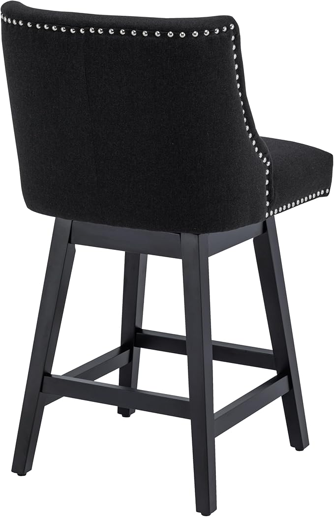 Bar Stool, 26 Inch Upholstered Barstools with 13.8" High Back and Footrest, Swivel Counter Height Barstools for Kitchen Island Home Bar Performance Fabric Black