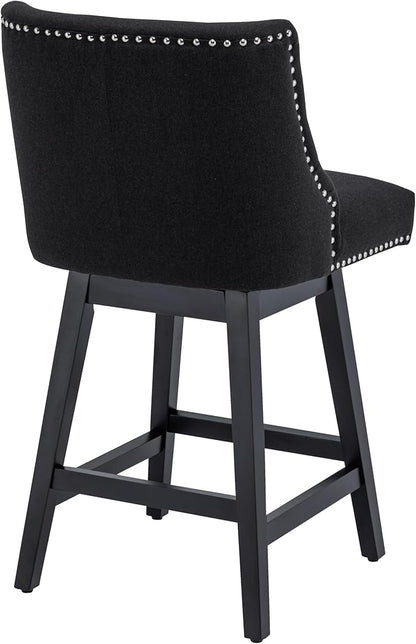 Bar Stool, 26 Inch Upholstered Barstools with 13.8" High Back and Footrest, Swivel Counter Height Barstools for Kitchen Island Home Bar Performance Fabric Black