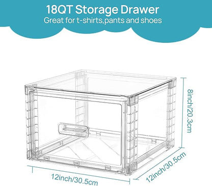 Vtopmart 4 Pack 18QT Clear Stackable Storage Drawers,Easily Assemble Closet Organizers,Plastic Storage Bins for Bathroom,Cabinet,Kitchen Pantry,Under Sink Organization(Medium)