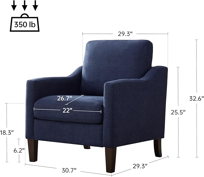 VKNOW Mid Century Modern Accent Chair, Upholstered Living Room Chairs Armchair for Bedroom, Comfy Reading Accent Chairs with Wood Legs for Living Room, Navy Blue