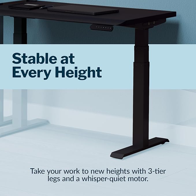 Vari ComfortEdge 40x26 Inch Adjustable Standing Desk – Small Electric Sit Stand VariDesk for Apartment, Bedroom, or Home Office + Beveled Edge, Tool-Free Assembly (Black Top/Black Legs)