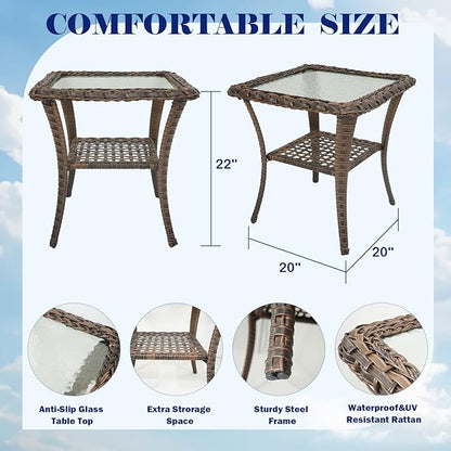 Rilyson 5 Piece Patio Furniture Set - Wicker Balcony Furniture Set with Hidden Ottomans, Rattan Outdoor Patio Chairs with Side Table for Porch Deck Poolside Garden Brown/Blue
