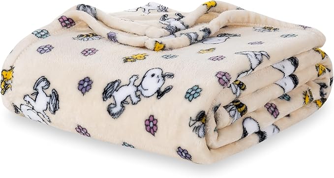 Berkshire Blanket Peanuts® VelvetLoft® Cute Character Snoopy Plush Blanket,Peanuts Woodstock Snoopy Spring Frolic Large Canvas,Twin 60 in x 90 in (Official Peanuts® Product)