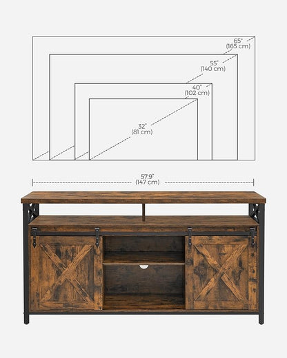 VASAGLE TV Stand for 65 Inch TV, Entertainment Center, TV Table and Console, TV Cabinet with Adjustable Shelves, Industrial Design, Rustic Brown and Black ULTV071B01