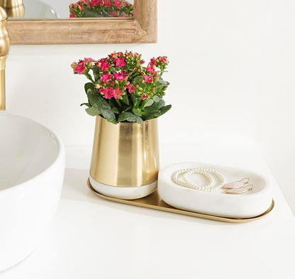Kate and Laurel Koni Modern Glam Three-Piece Tabletop Organization Set, 12 x 6 x 5, White Marble and Gold, Marble and Metal Organizational Set for Office or Entryway Decor
