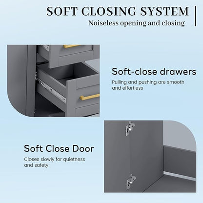 60 Inch Bathroom Vanity with Sink in Grey, Undermount Double Sinks, Solid Wood Bathroom Storage Cabinet,4 Soft Closing Doors, 3 Full Extension Drawers,Painted Surface