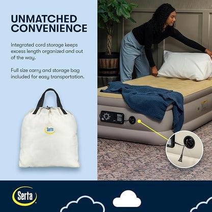 Serta Raised Air Mattress with Never Flat Pump | Luxury Inflatable Mattress with Built in Air Pump to Ensure a Good Night’s Rest | Heavy Duty Blow Up Mattress with Self Inflating Pump