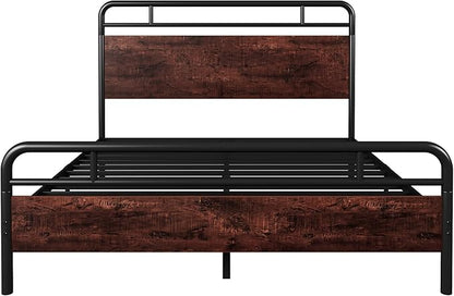 Allewie Full Size Platform Bed Frame with Wooden Headboard and Footboard, Heavy Duty 13 Metal Slats Support, Under-Bed Storage, No Box Spring Needed, Noise Free, Easy Assembly, Mahogany