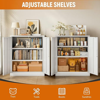 BESFUR Metal Storage Cabinet 36" H, White Locking Cabinet with 2 Lockable Doors and 2 Adjustable Shelves, Garage Storage Cabinet for Home Office, Garage, School, Apartment, Warehouse