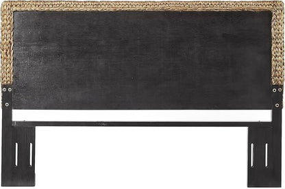 Headboard Coastal Design Handwoven Seagrass Matte Black Feet Rustic Decor King