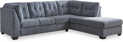 Signature Design by Ashley Marleton Contemporary Right-Arm Facing Tufted 2-Piece Sleeper Sectional with Chaise, Loose Seat Cushions and Bi-Fold Memory Foam Mattress, Full, Blue