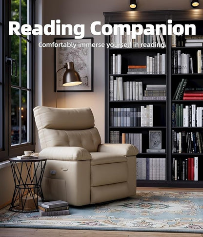 GarveeHome Oversized 27" Recliner Chairs, Classic Manual Leather Recliner, Home Theater Seating with Lumbar & Arms Support for Living Room, Bedroom and Nursery - Beige