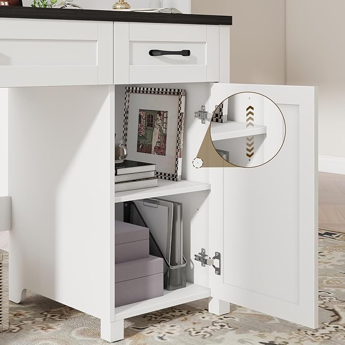 Farmhouse 47" Executive Desk, Computer Desk with Drawers and Storage Cabinet, Workstation for Home Office and Study.(Black)