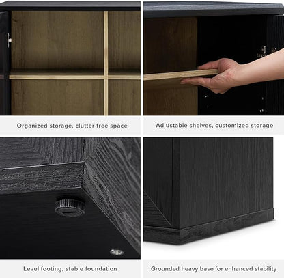 mopio Blake Storage Cabinet, Small Modular Accent Display Sideboard Buffet Cabinet with Storage, Media Console Credenza, for Kitchen, Coffee Bar, Pantry, Living Room (Black Oak Acrylic, Set of 2)