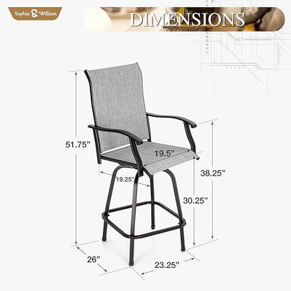 Sophia & William Swivel Bar Stools Set of 6, Outdoor Bar Height Chairs, High Top Patio Chairs, Supports 300 lbs (Grey Fabric)
