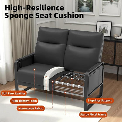 3-Piece Living Room Sofa Set, Faux Leather Loveseat & Accent Chairs Set of 2 with Foldable Tray Table & Storage Pocket, Upholstered Sofa Set for Small Spaces, Office, Black