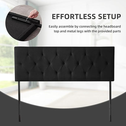 Linen Upholstered Headboard Full Size, Modern Diamond Tufting Solid Wood Full XL Headboard Only, Adjustable Height from 37” to 51” Head Board, Bed Frame or Wall Mount Headboards, Black