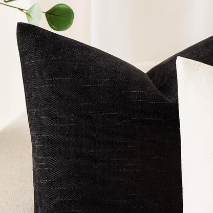 Foindtower Pack of 2 Soft Textured Chenille Throw Decorative Pillow Covers Square Accent Solid Cushion Cover Cozy Farmhouse Pillow Case with Zipper for Couch Sofa Bedroom Living Room 22x22 Inch, Black