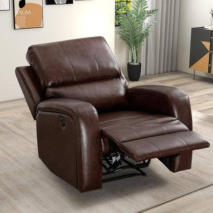 Electric Recliner Chair, Soft PU Leather Power Recliners with Padded Backrest, Single Overstuffed Heavy Duty Reclining Sofa for Living Room Bedroom, Brown