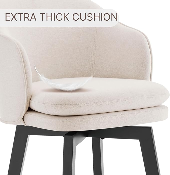 Counter Height Barstools 26 inch Upholstered Swivel Bar Stools with Back and Wood Legs for Kitchen Island,Set of 1,Beige Fabric