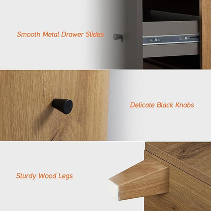WAMPAT Set of 2 Storage Cabinets for Living Room, Modern Wood Accent Cabinets Sideboard with Drawers, Doors, and Adjustable Shelves for Dining Room, Kitchen, Entryway, Oak Brown & Dark Grey
