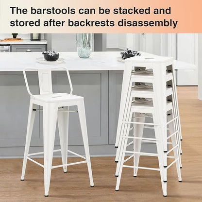 HAOBO Home Metal Bar Stools Set of 2 Low Back Counter Height Barstools 24" Industrial Barstool Patio Stool Metal Kitchen Stools Bar Chairs for Indoor Outdoor